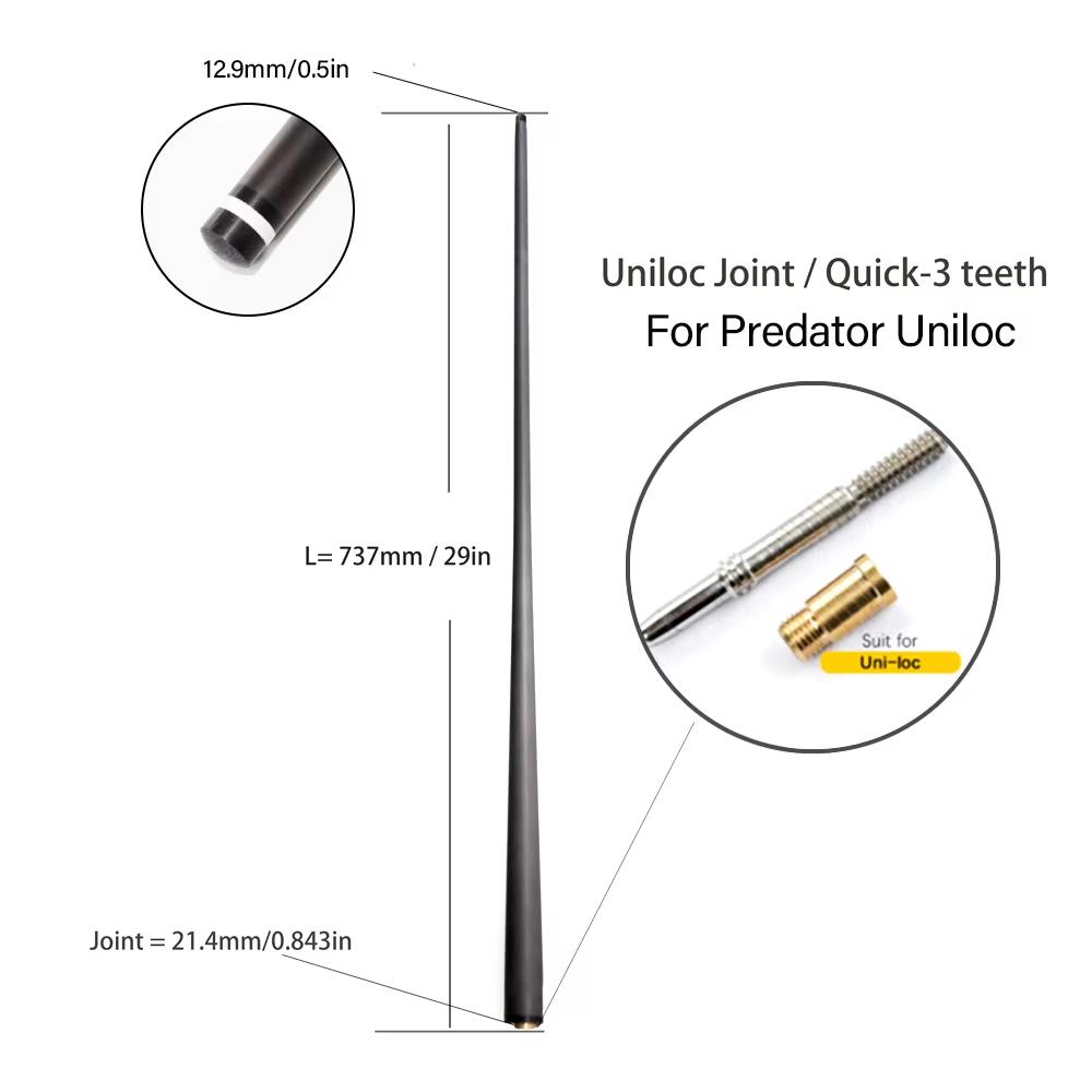 Profesionální karbonová tyč na kulečník | Nízká deformace, design Pro Taper s technologií Black Tech | Extra náhradní tyč na kulečník