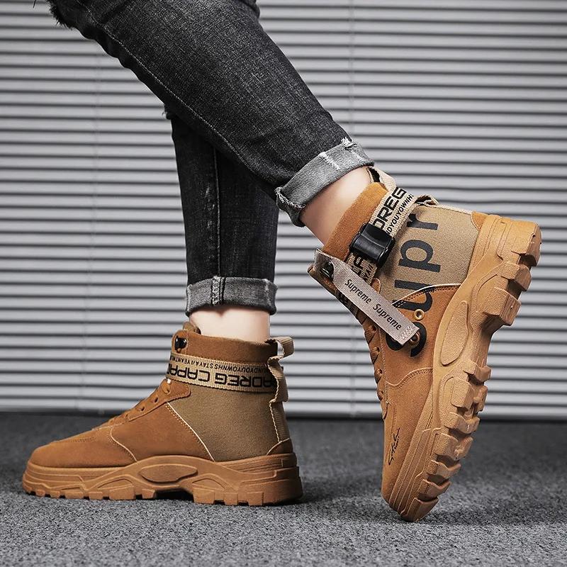 Men Boots  New Autumn Round Toe High Butt Thick Bottom Platform Trendy Boots Large 46 Lace Up Height Increase Outdoor Boots