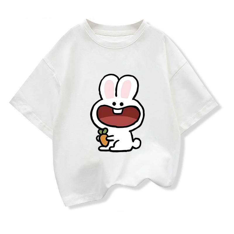 

Original Design Summer Children Clothing Girls Short Sleeve t shirts Cute Little Rabbit Graphic Kids Pure Cotton Loose Tee Tops 160