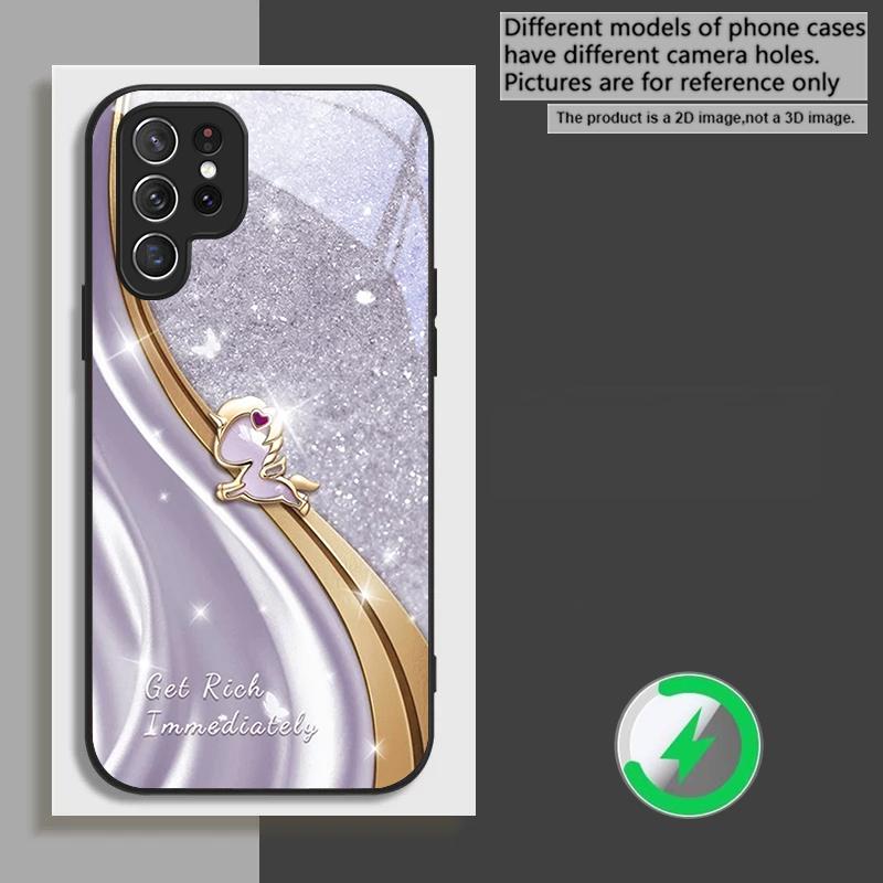 

Мечтательный фиолетовый единорог, подходящий для Samsung Galaxy S26 Ultra S20 FE S21 S22+ S23 Plus S24 Ultra 25 Edge, черная стеклянная чехол-накладка для телефона Galaxy S26