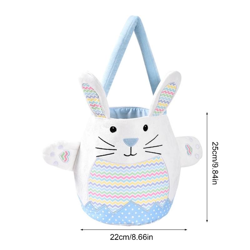Lovely Rabbit Fabric Basket Plush Striped Rabbit Easters Basket With Plush Accent for Eggs Hunts and Home Decors