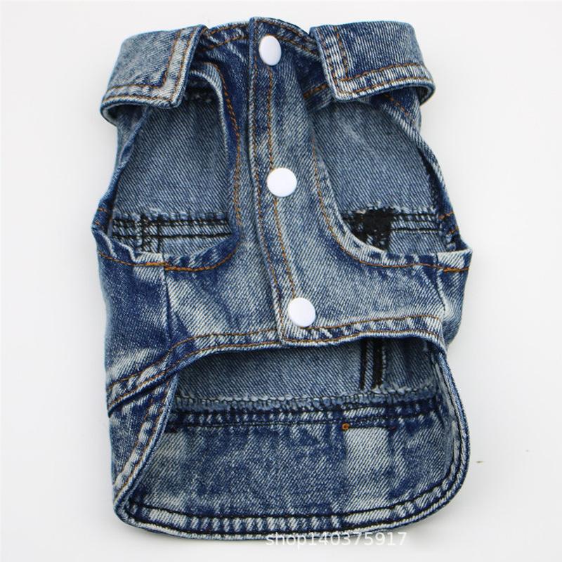 Pet Small Dog Dog Clothing Traction Spring Autumn Winter Denim Vest Jacket