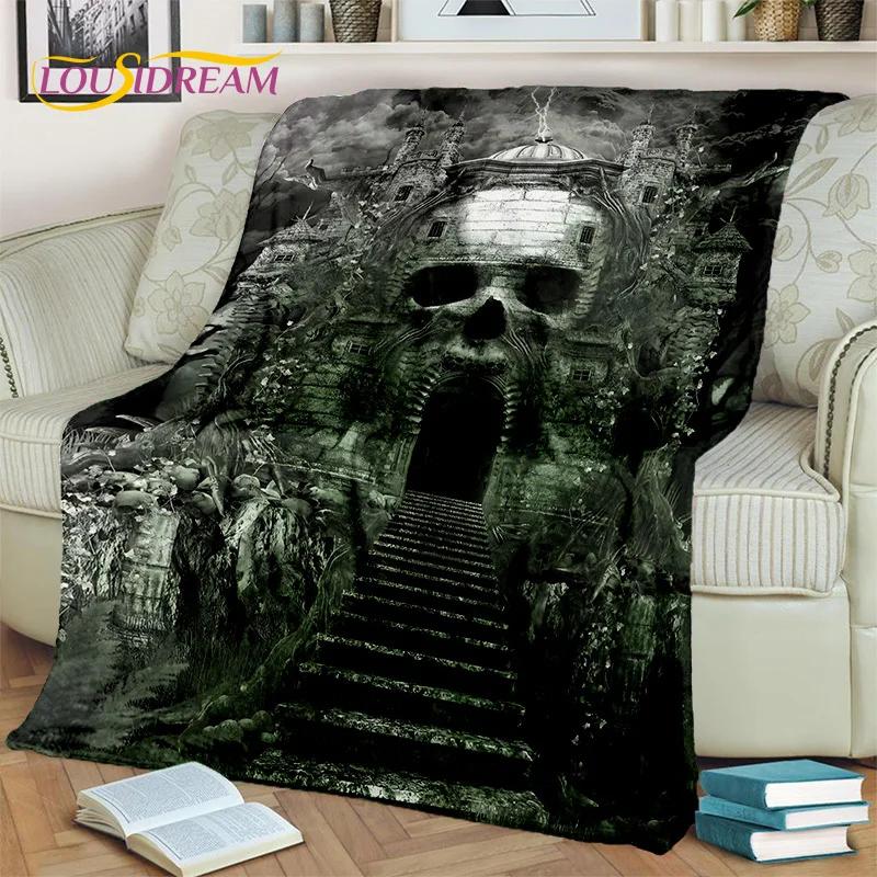 Horror Gothic Skull Ghost Cartoon  Blanket,Soft Throw Blanket for Home Bedroom Bed Sofa Picnic Travel Office Cover Blanket Kids