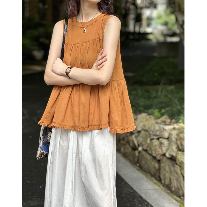 Orange Zhi 2025 Spring/Summer Women's Loose Slimming Babydoll Sleeveless Shirt
