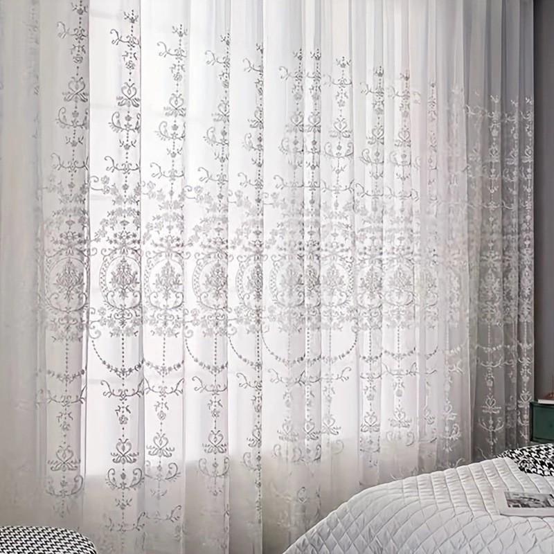 White Lace Curtain Semi Sheer Punch Embroidered Hanging Basket Bedroom Living Room Balcony