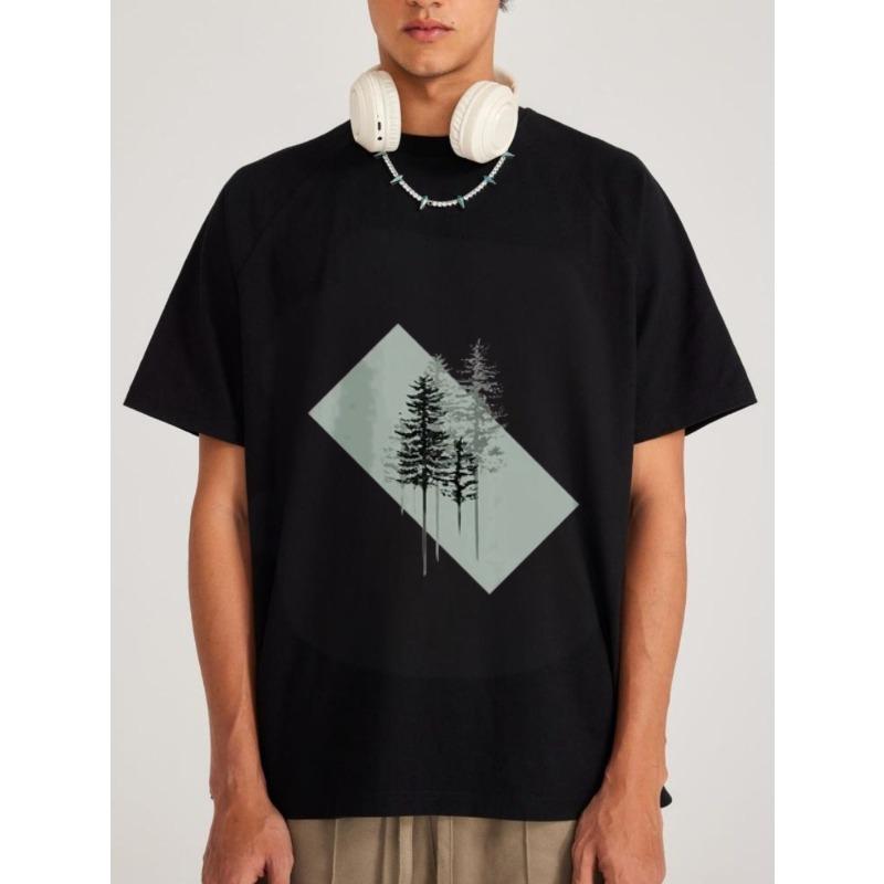 

Белая футболка с коротким рукавом с принтом лесного дерева и бриллиантов для повседневной носки XXXXL чёрный