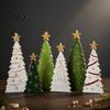Eco Friendly Painted Wood Trees 6Pcs Wooden Christmas Tree Tabletop Decor Set, Rustic Star Topped Retro Seasonal Mantel Decorations Mini Figurines,
