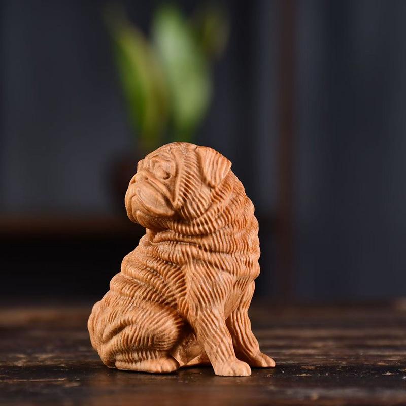 wood carving Shapi dog Small animals sculptures and figurines Cute Home Room Office Car Table decoration and accessories