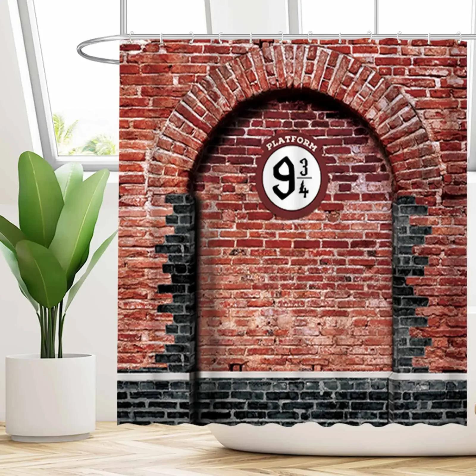 

Секретный проход в школу магии Занавеска для душа Кирпичная стена Украшение для ванной комнаты Полиэстер Водонепроницаемая ткань Комплекты занавесок для ванной W90xH180cm