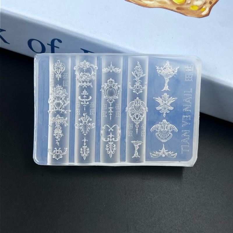1/6Pcs 3D Silicone Nail Art Mold Retro Flower Vine Chinese Knot Transparent Reusable Nail Carving Stencil For Diy Manicure