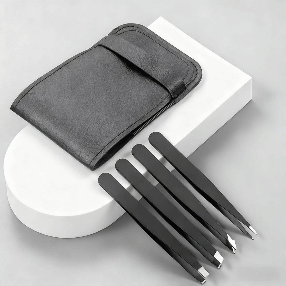 4Pcs/Set Premium Stainless Steel Precision Tweezers Beauty Brow Grooming Tool Set  Travel Use