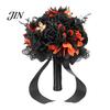 Faux Flower Bouquet Gothic Style Wedding Bouquets for Bride And Bridesmaid, Artificial Halloween Bouquet, Cobweb Arrangement Black Rose Blooms