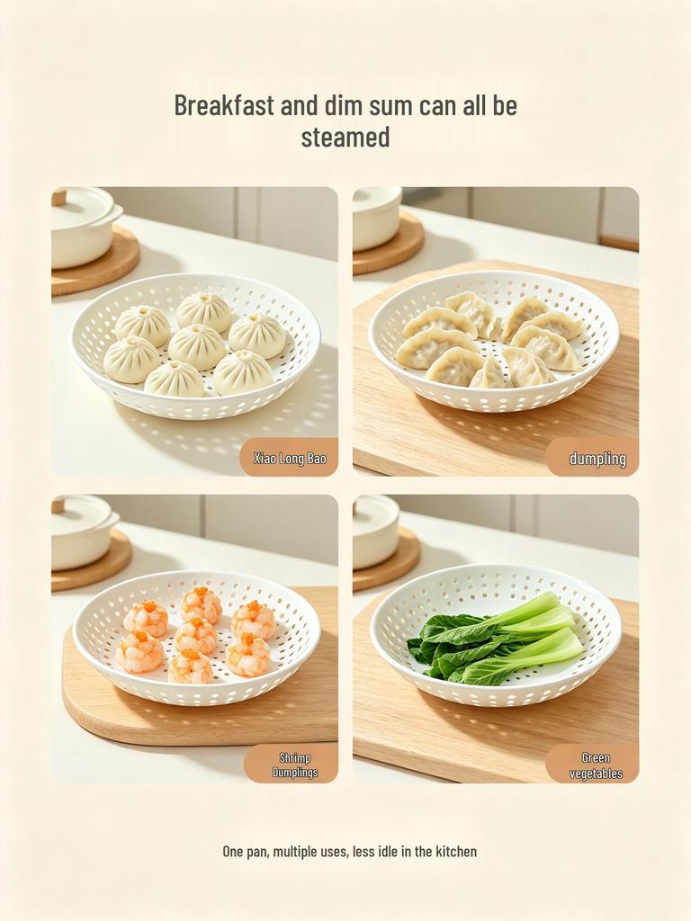 Plato Vaporizador de Cerámica de Grado Alimenticio para Empanadillas, Bollos, Mantou, Mariscos – Rejilla/Cesta Redonda Porosa
