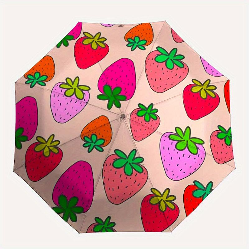 1pc Strawberry Pattern Automatic Open/close Folding Umbrella, Compact Portable Travel Umbrella,Durable Construction yy250814135