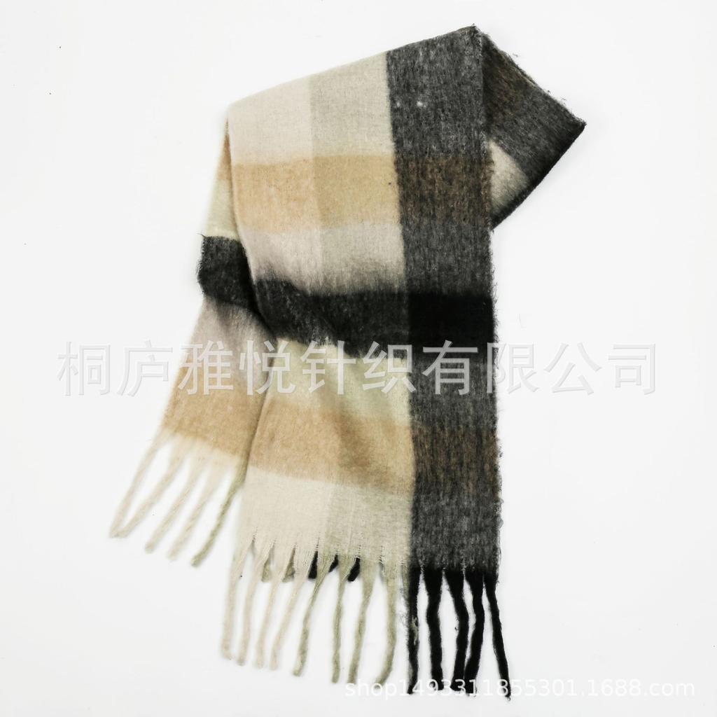 Premium Color Plaid Scarf Women's Winter Warm Scarf Mohair Thickened Scarf Versatile Shawl