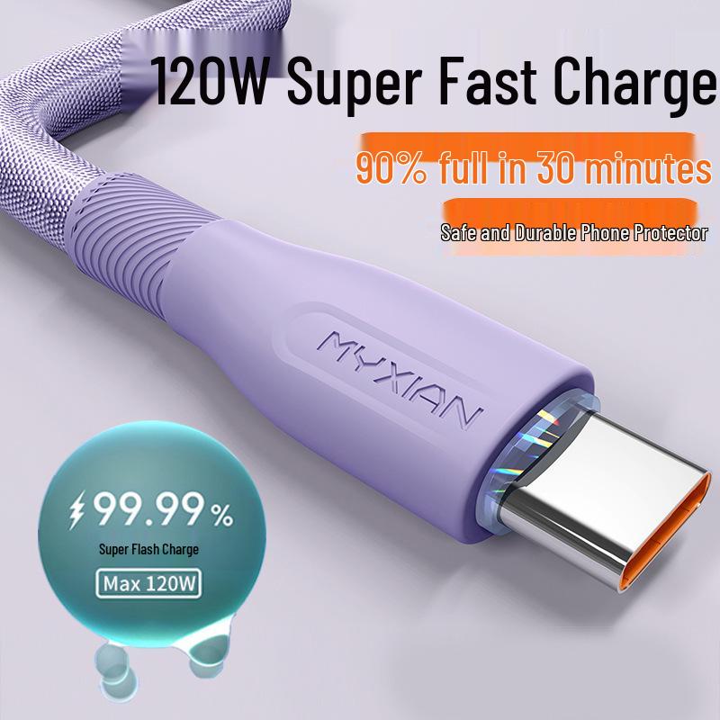 120W Super Fast Type-C Cable for Huawei, OPPO, Honor, Vivo - Flash Charging Compatible