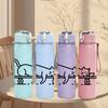 1PC Cat Riding Skateboard Line Drawing 750ml Color Plastic Sports Water Bottle Leakproof Flip Straw Lid Suitable for Sports Office Home Use