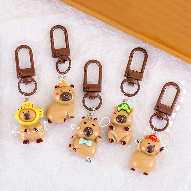 1-10pcs Capybara Keychains Bag Phone Pendant Kapibala Animal Hanging Pendants Men Women Cute Keyring Party Guest Jewelry Gift