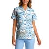 Women's Stretch Quick-Dry V-Neck Short Sleeve Workwear Top with Animal Print & Pockets