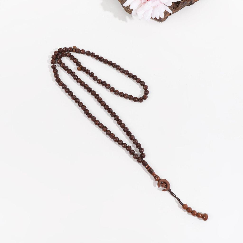 Contemporary Imitation Wood Islamic Prayer Beads: Star & Moon Design, 33-Piece Muslim Hajj Beads for Worship