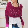 Double Sleeved Cardigan Scarf Sweater with Sleeves for Women Knitted Cable Wrap Shawl Casual Chic Oversized Shawl Shrugs Autumn Winter Retro Hollow