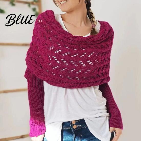 Double Sleeved Cardigan Scarf Sweater with Sleeves for Women Knitted Cable Wrap Shawl Casual Chic Oversized Shawl Shrugs Autumn Winter Retro Hollow