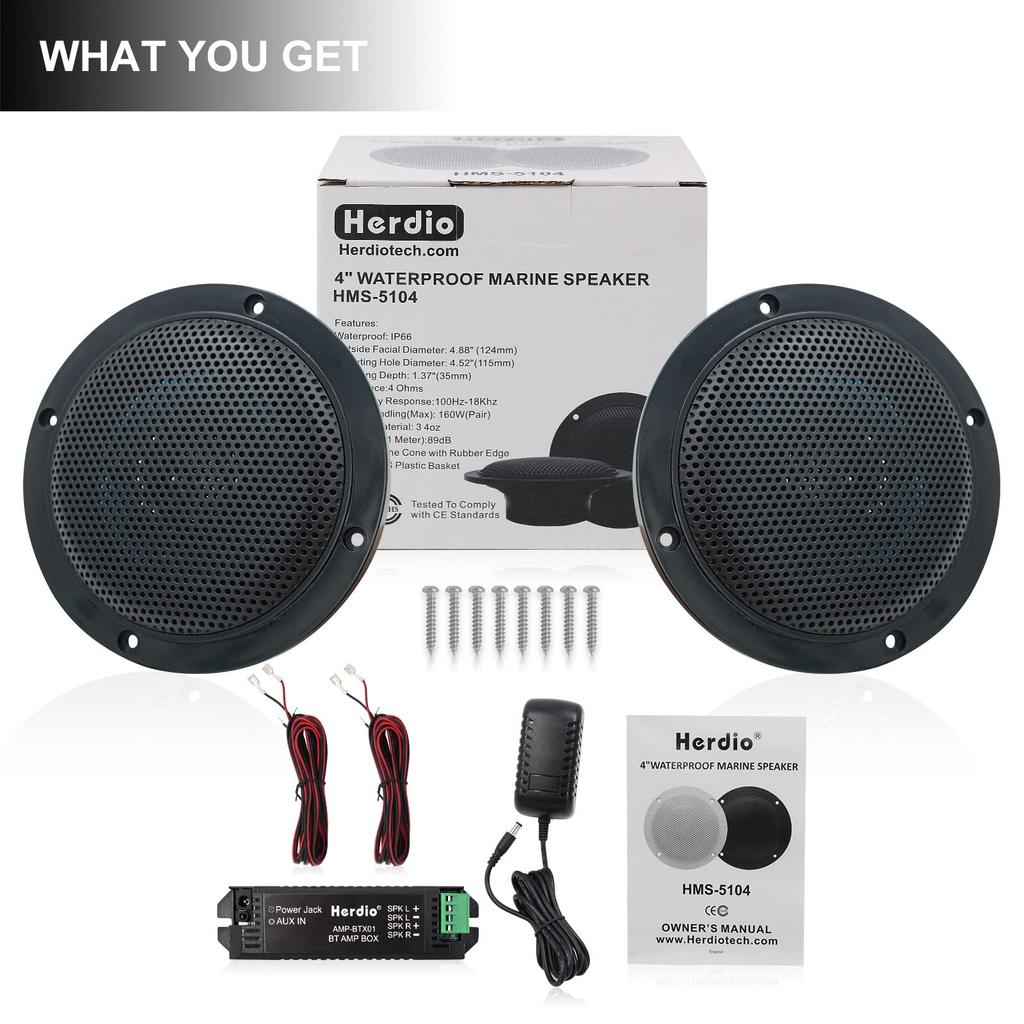Herdio 160W Bluetooth Ceiling Speaker Kit with Ceiling Speaker for and Outdoor Use 4-inch Amplifier, Water-Resistant Bathroom, Kitchen, Home, (Black)