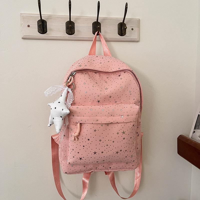 Star-printed nylon backpack, lightweight casual backpack, large-capacity student schoolbag, universal travel backpack