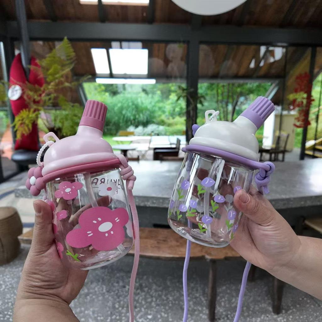 Water bottle1011 new big belly cup plastic kettle summer straw cup large capacity high value children's flower teacup
