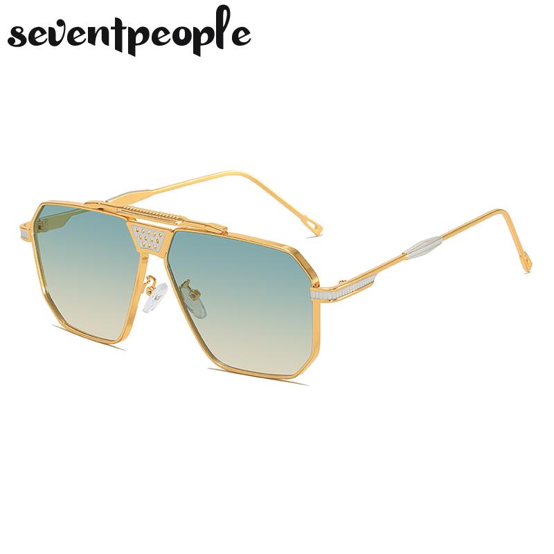 Óculos de Sol Quadrados Oversized Vintage Masculino Marca de Luxo Trendy Steampunk Condução Óculos de Sol Retrô Armação de Metal Sombras Para Homem