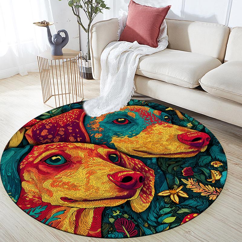 Colorful Dachshund pattern round rug,Carpet Rug for Living Room Bedroom Playroom ,Non-slip Floor Mat,Holiday Gifts and Birthday Gifts.