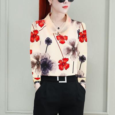 Office Lady Süße Peter Pan Kragen Bluse Sommer Neu Locker Mode Geblümt Bedruckt Weiblich Schick Dekoration Hemd