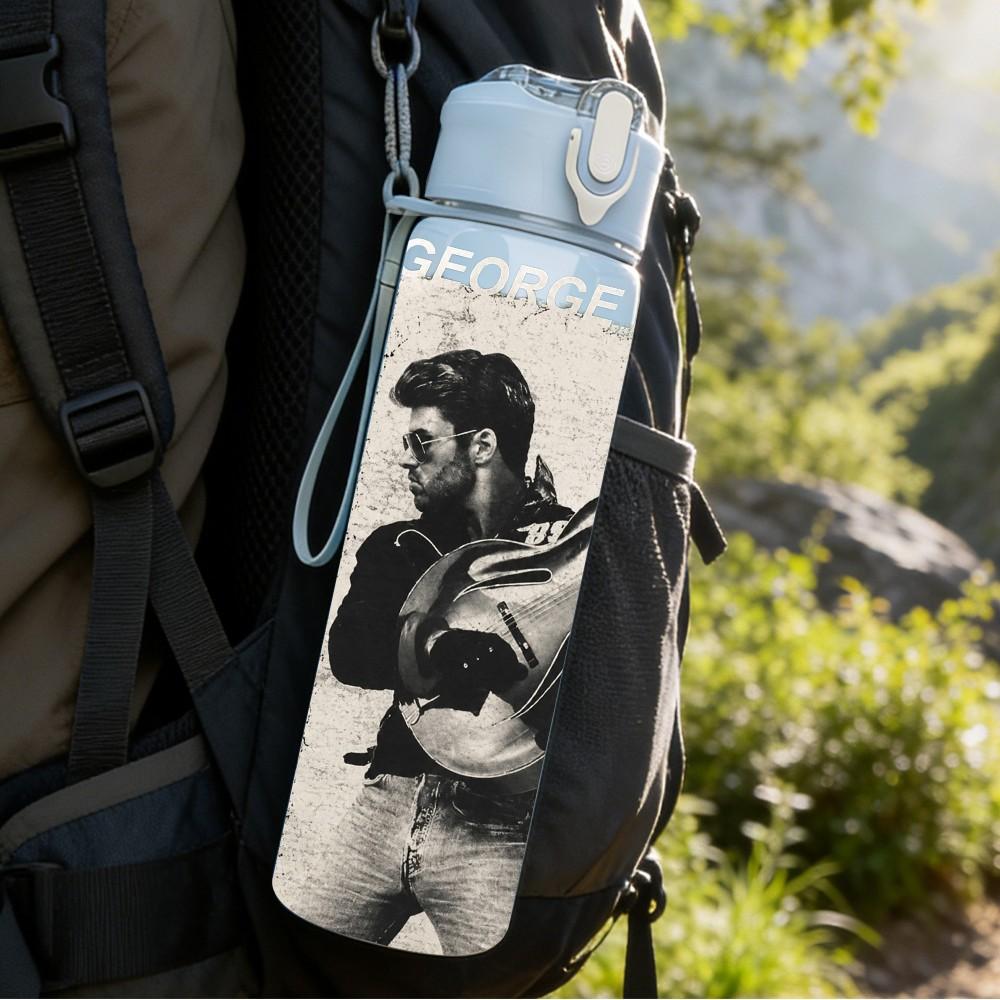 1PC Male Guitar Player Sketch 750ml Sports Water Bottle Leakproof Straw Lid Outdoor Office Home