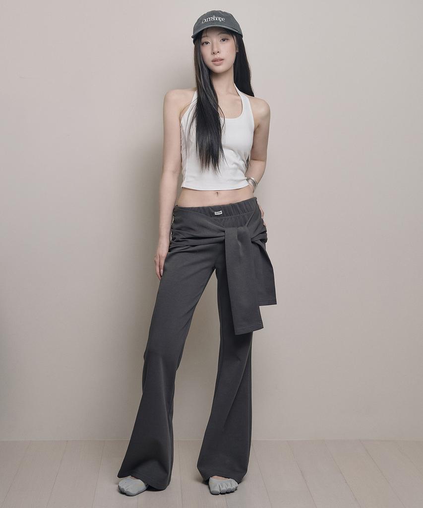 AWOSWEIB Tied Boots Cut Pants - Charcoal
