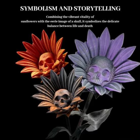 The Forbidden Sunflower Sculpture Gothic Skull Bloom Decor 3D Printed Macabre Art Halloween Ornament for Horror Home Party Decor