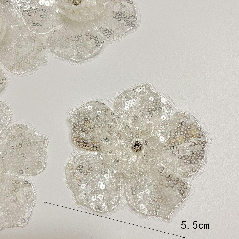 2Pcs Black White 3D Beaded Lace Patches Sequins Flower Clothing Patch Decoration Applique