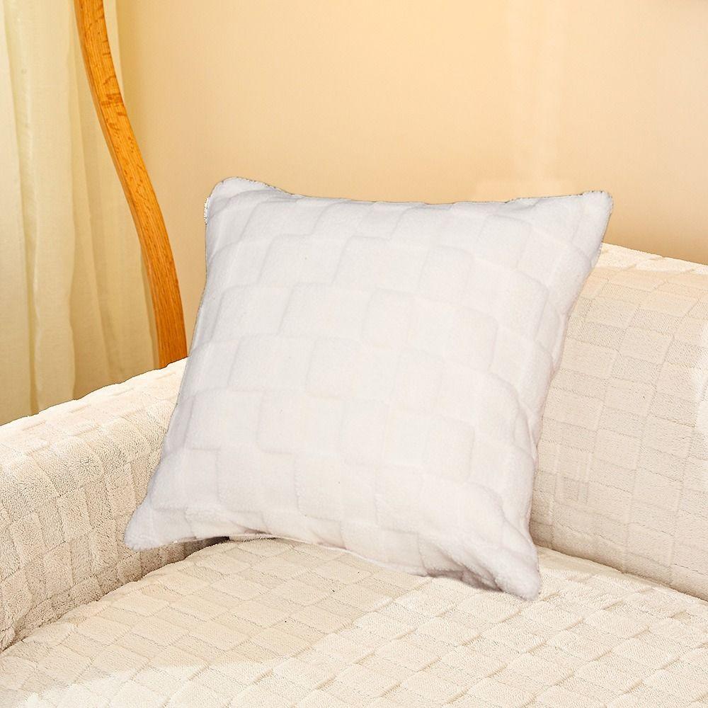Home Decor INS Style Plush Pillowcase Jacquard White Throw Pillowcover Double-sided Cushion Cover Living Room/Office