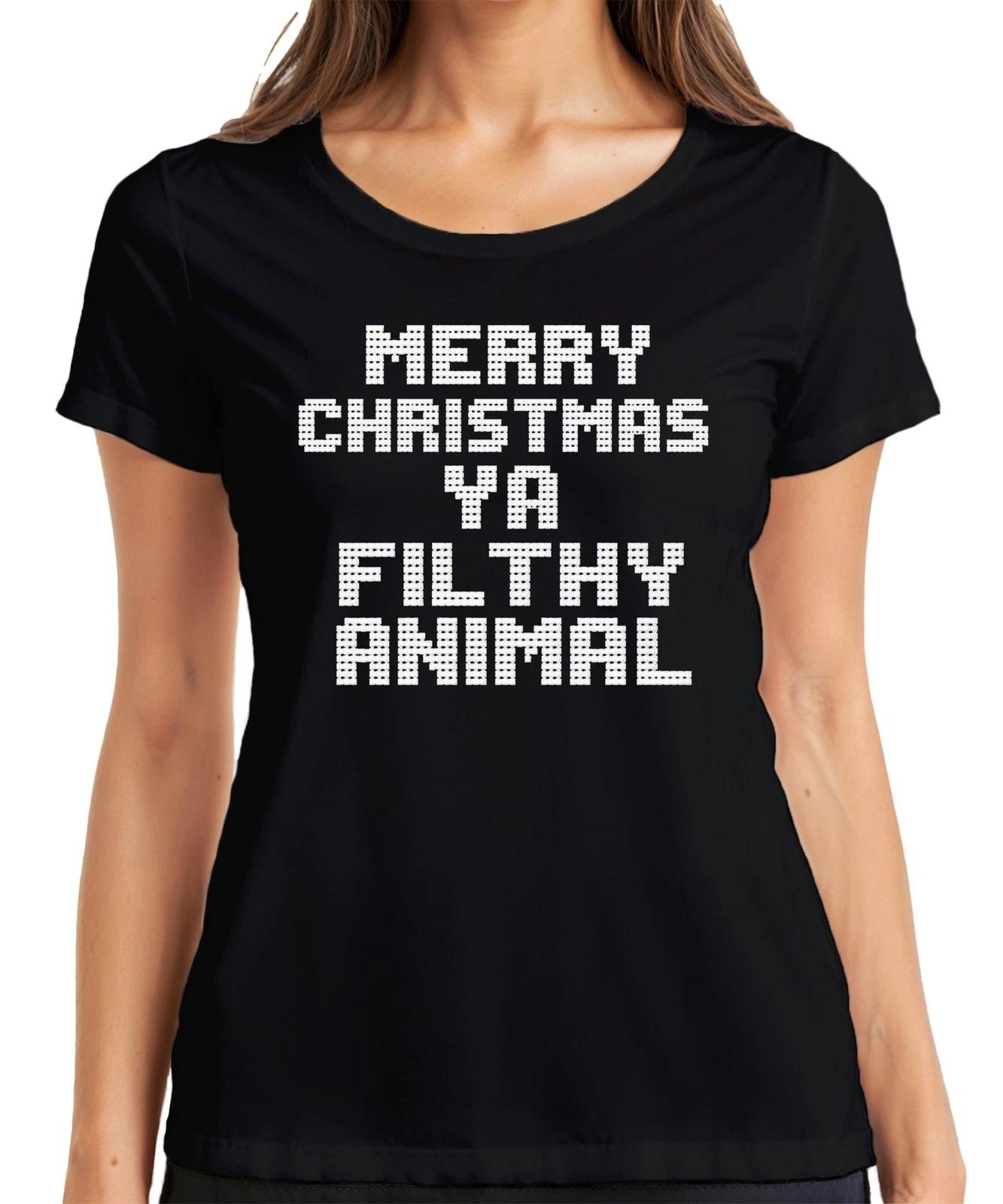 Merry Christmas Ya Filthy Animal Weihnachten Filmzitat Kultspruch Damen T-Shirt XS