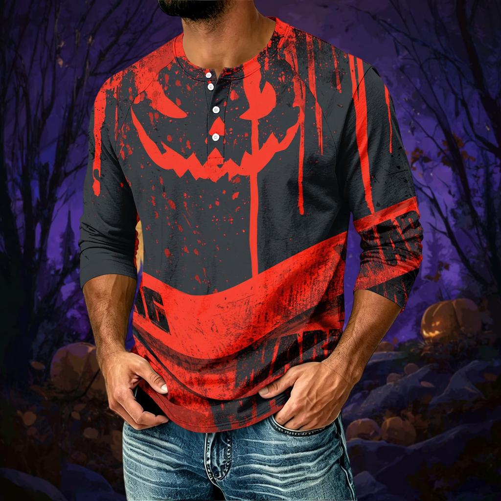 Men's Casual Halloween Print Raglan Three-Quarter Sleeve Shirt