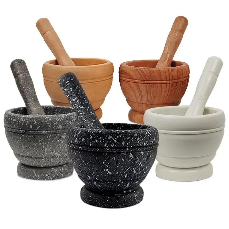 Manual Garlic Press Household Grinder Pressing Garlic Mashing Pot New Manual Medicine Jujube Wood Pounding Stone Mortar Grinder