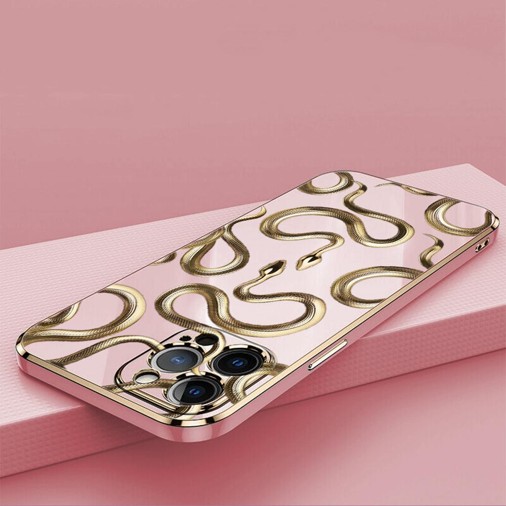 N72 Мягкие чехлы для телефонов из ТПУ с покрытием в виде змеи из черного золота — фото 9