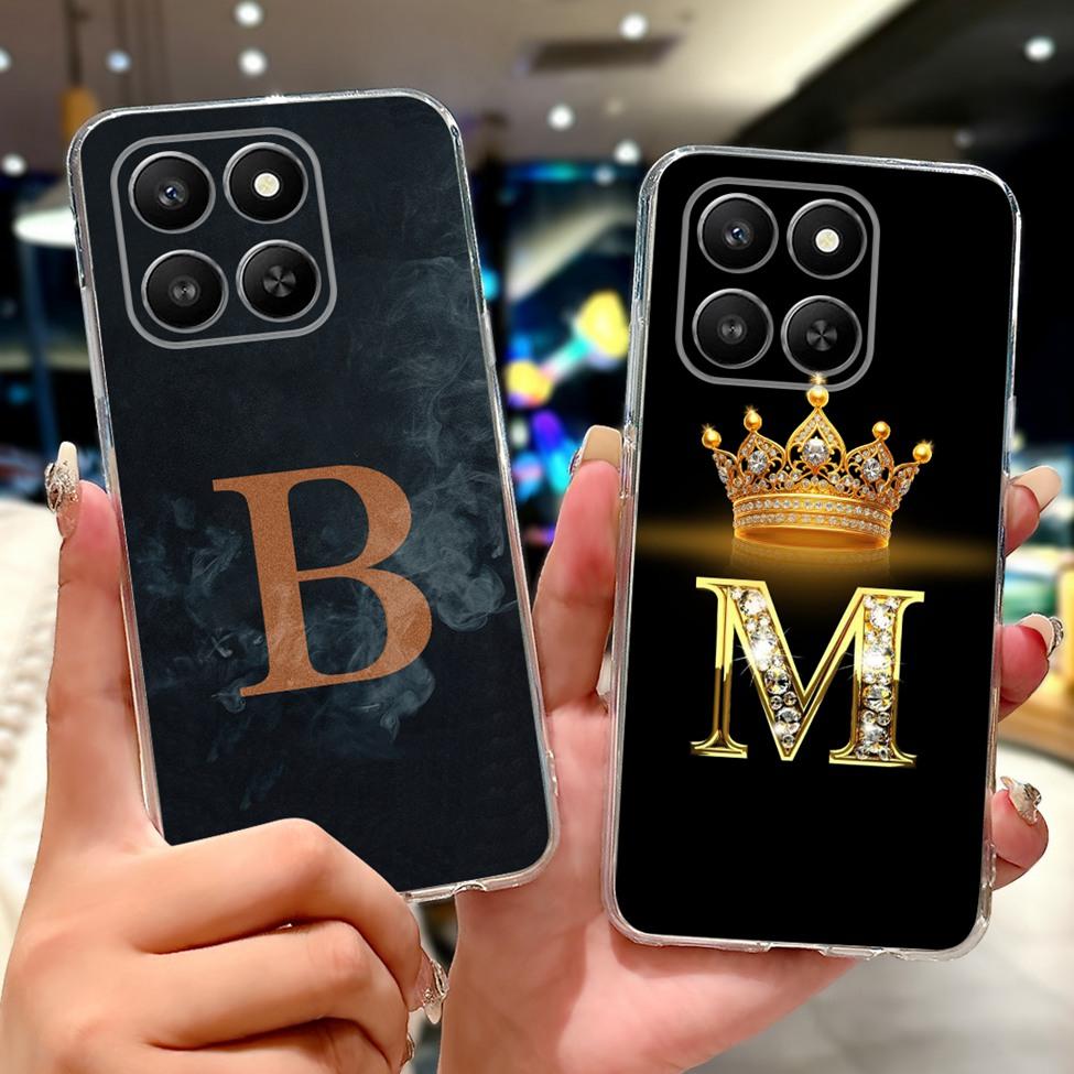 Clear For Honor 400Smart 5G LGN-NX1 Case For Honor 400 Smart Cover Luxury A-Z Letters Fashion Flowers Crown Soft Bumper Casing