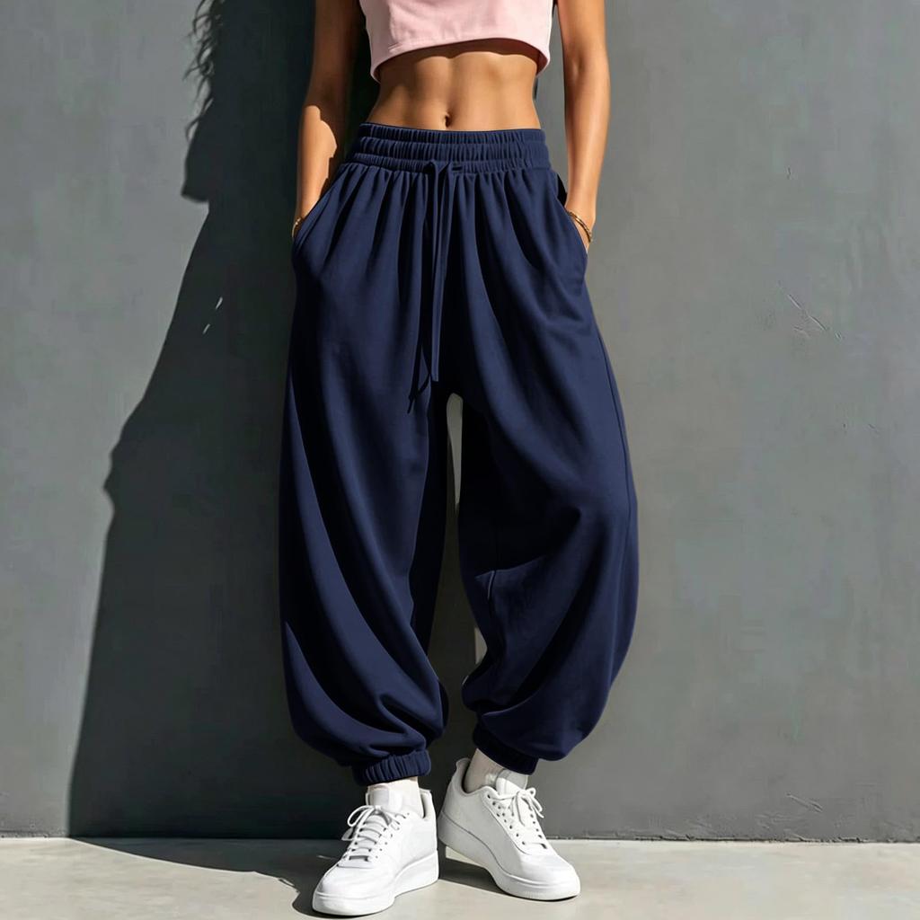 Women's High-Waist Casual Color Sweatpants with Pockets for and Workout