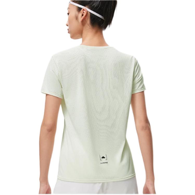 Li Ning Running Series Solid Color Reflective Quick-Dry Breathable Short Sleeve T-Shirt Women Tops Cream-White ATST082-5