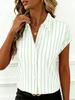 Striped Blouse For Women With Polyester Fabric Short Sleeve Office Style For Spring 2026