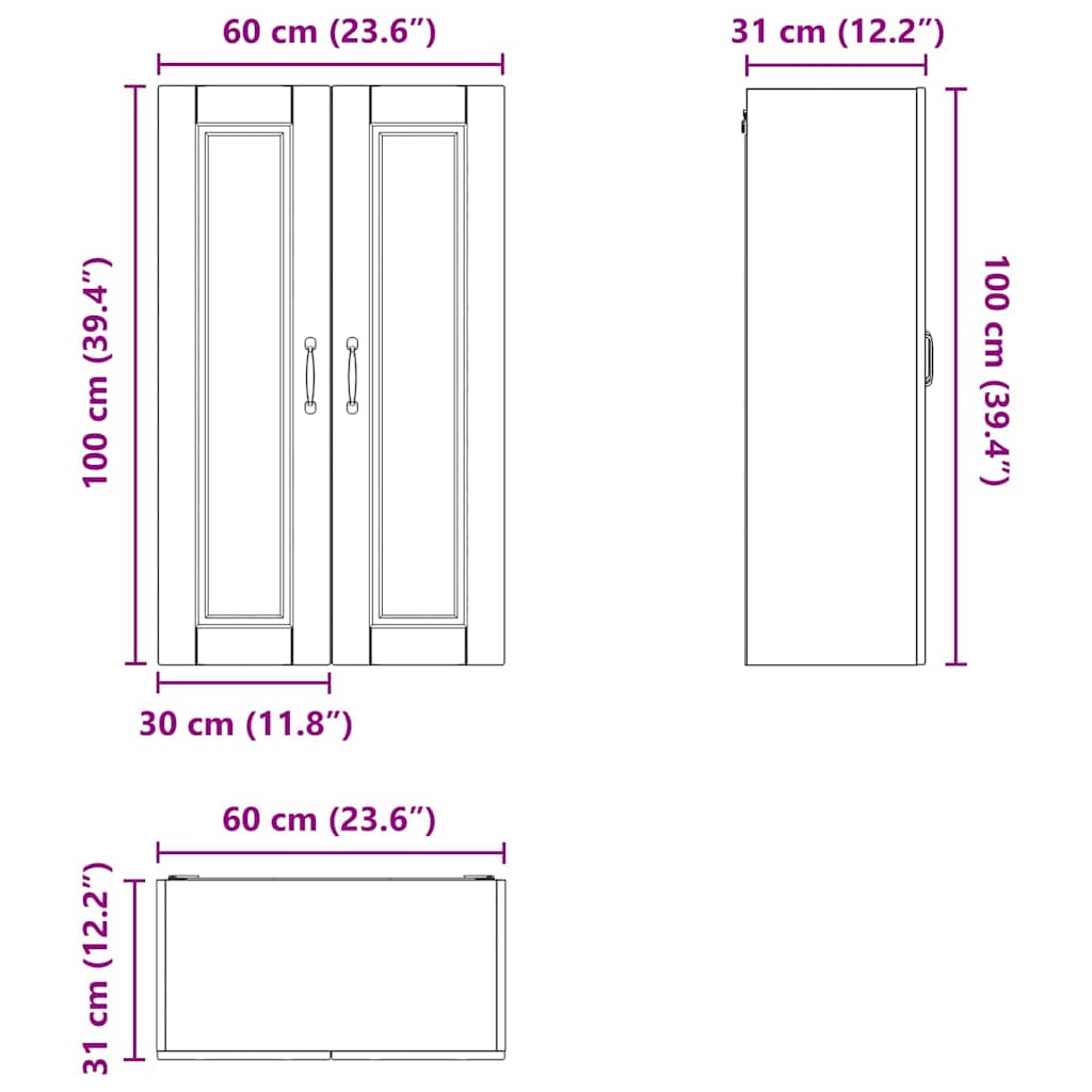 Wall Cabinet PORTO Sonoma Oak 60 x 31 x 100 cm Particleboard