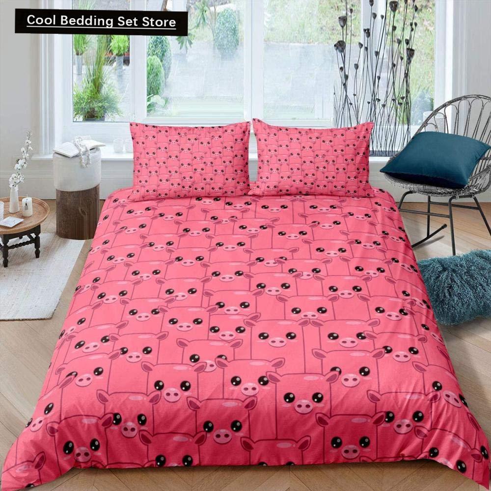 Cartoon Kawaii Pig King Queen Duvet Cover Happy Farm Animal Bedding Set Pink Piggy Quilt Cover 2/3pcs Polyester Comforter Cover