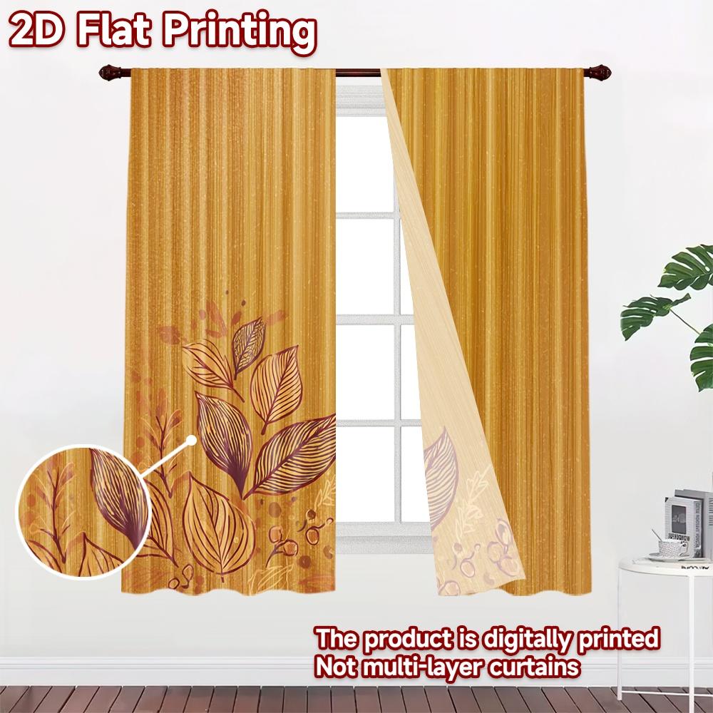 2D flat printing 2pcs Curtain Window Drapes Autumn Leaves on Orange Digital Printed Polyester Drapes Family Party Decoration for