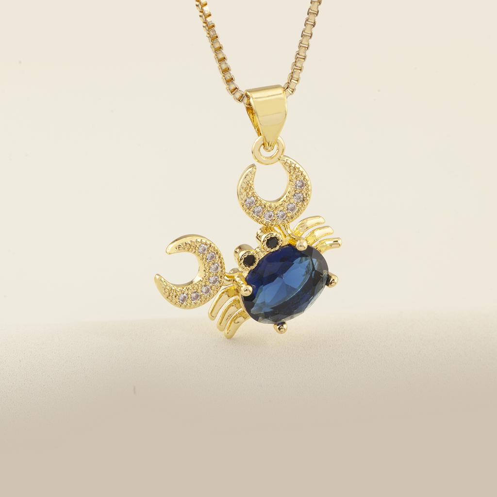 Nidin New Arrival Classic Crab Pendant Necklace for Women 4 Colors Cubic Zirconia Moon & Crab Choker Multicolor Fashion Jewelry