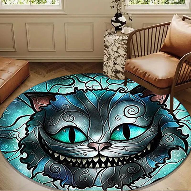 Wonderland Smile Cat Round Rug for Livingroom,Bedroom, Palyroom, Chair Rug, Area Rug, Circle Carpet, Large Size Fan Christmas Gift